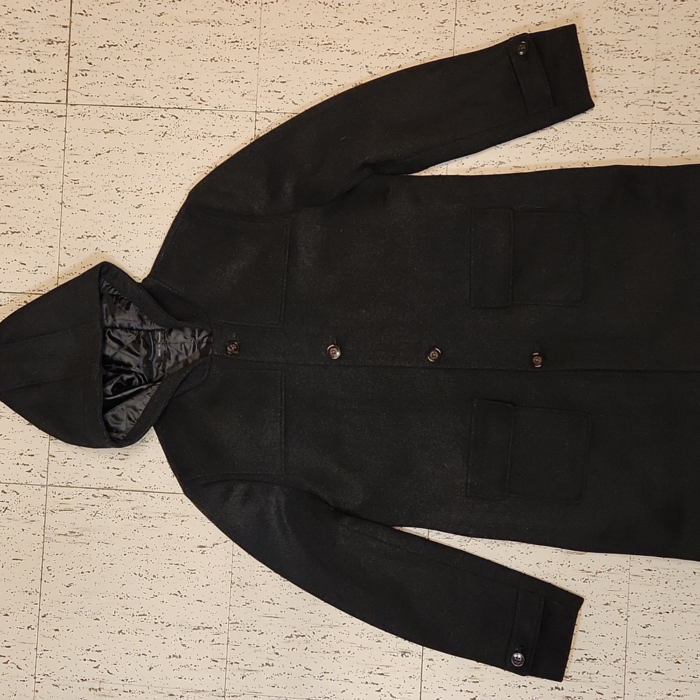 Lauren Ralph Lauren Wool Blend Button Down Casual Hooded Dress Coat Jacket